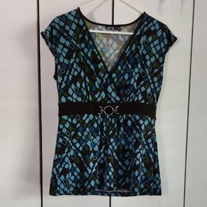 Apt. 9 Black and Blue Wrap Blouse